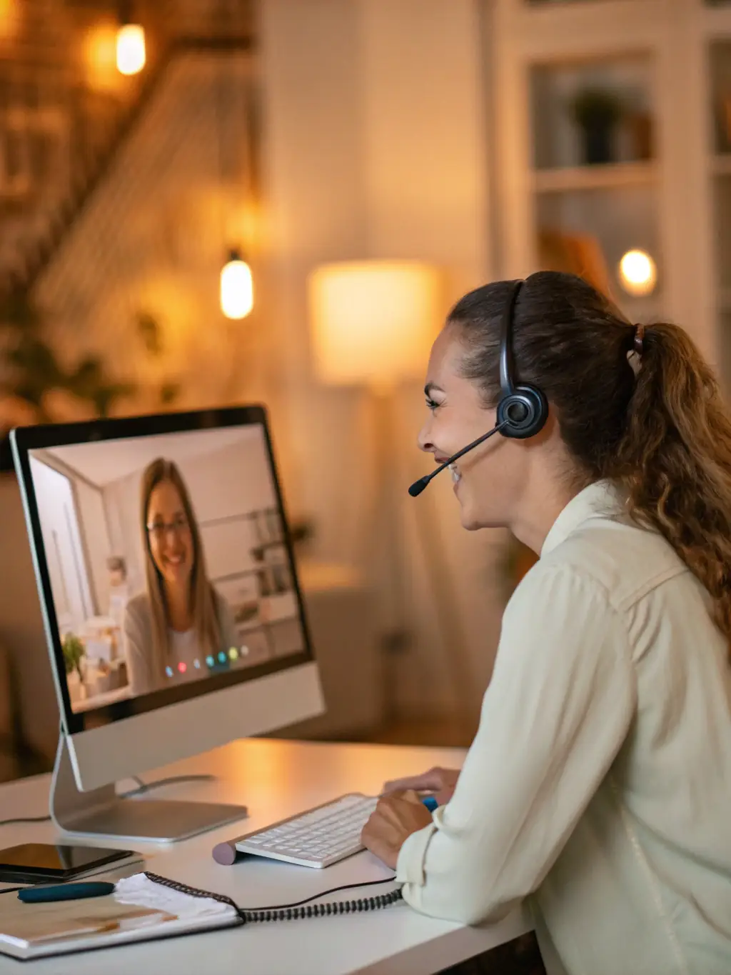 A friendly customer support agent assisting a business owner via video call, showcasing the personalized support offered by 4dge hosting.